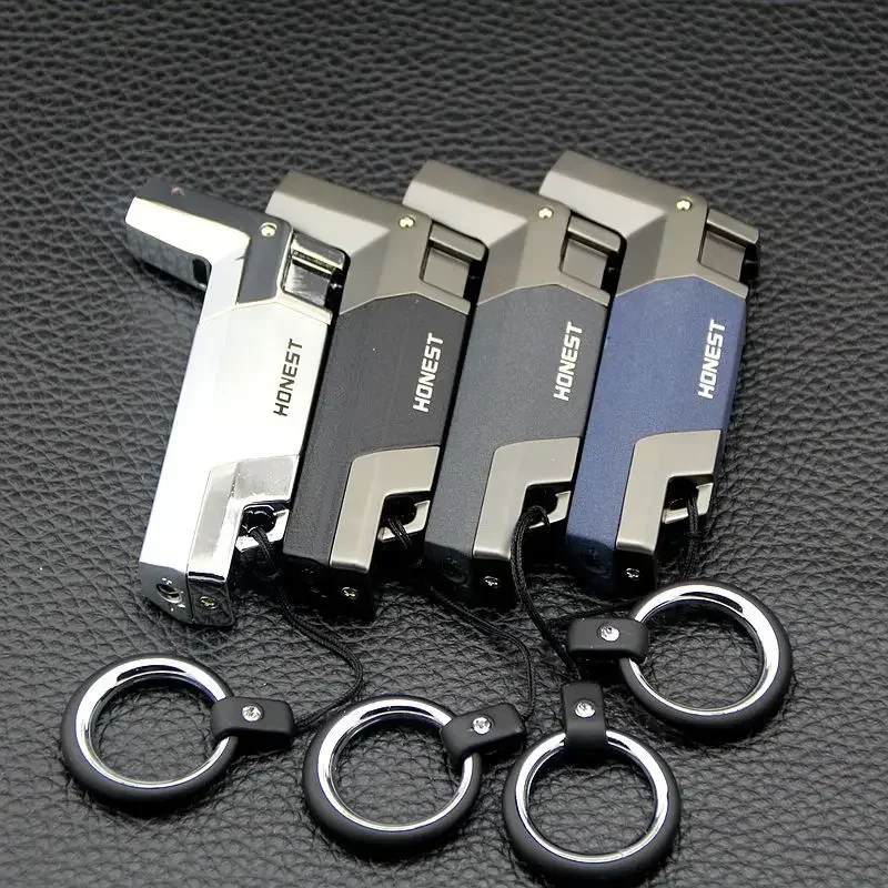 

Portable BBQ Gas Lighter Keychain Windproof Inflatable Lighter Spray Gun Metal Pipe Cigar Torch Flame Outdoor Barbecue Adventure