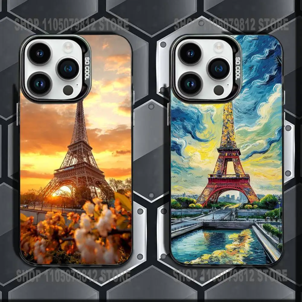 

Paris Art Eiffel T-Tower Phone Case For iPhone 17,16,15,14,13,12,11,X,Mini,Pro,E,MAX Black Candy Matte Shockproof Cover