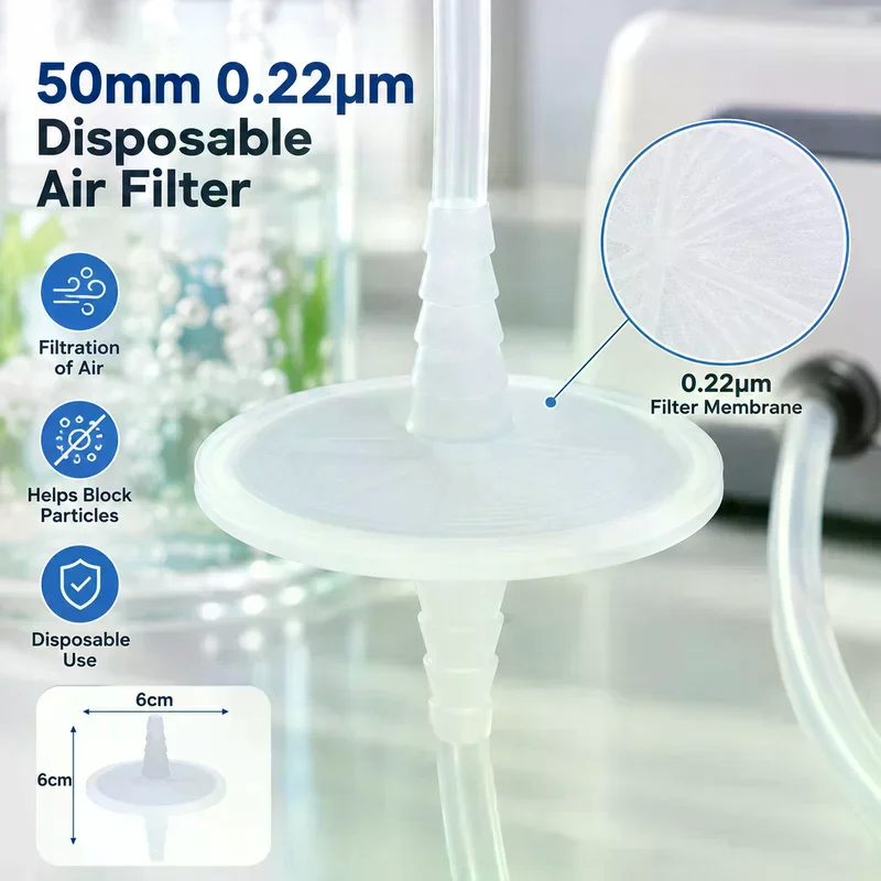 50mm 0.22μm Hydrophobic Membrane Aseptic Air Filter Biological Culture Venting Respiratory Filter Lab Filtration Accessory