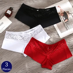 TrowBridge 3PCS Women's Panties Lace Boxers Breathable Lingerie Soft Comfort Boyshorts Silk Satin Underwear Exquisite Underpants