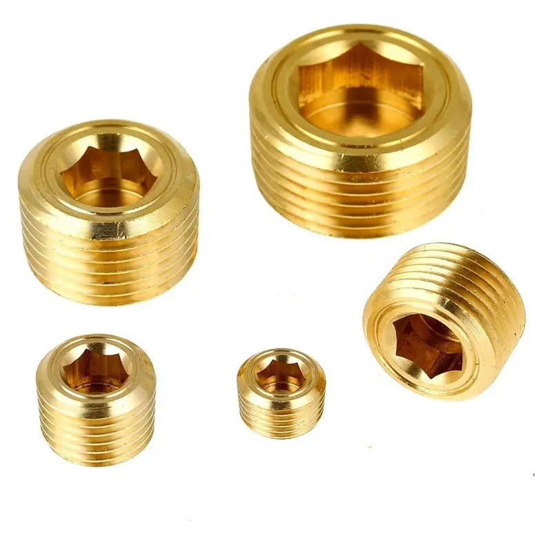 ABUH-10 Piece Pipe Plug Socket Set Brass Pipe Plug Fittings Male Internal Hex, Socket For Reading Seal Pipe Port