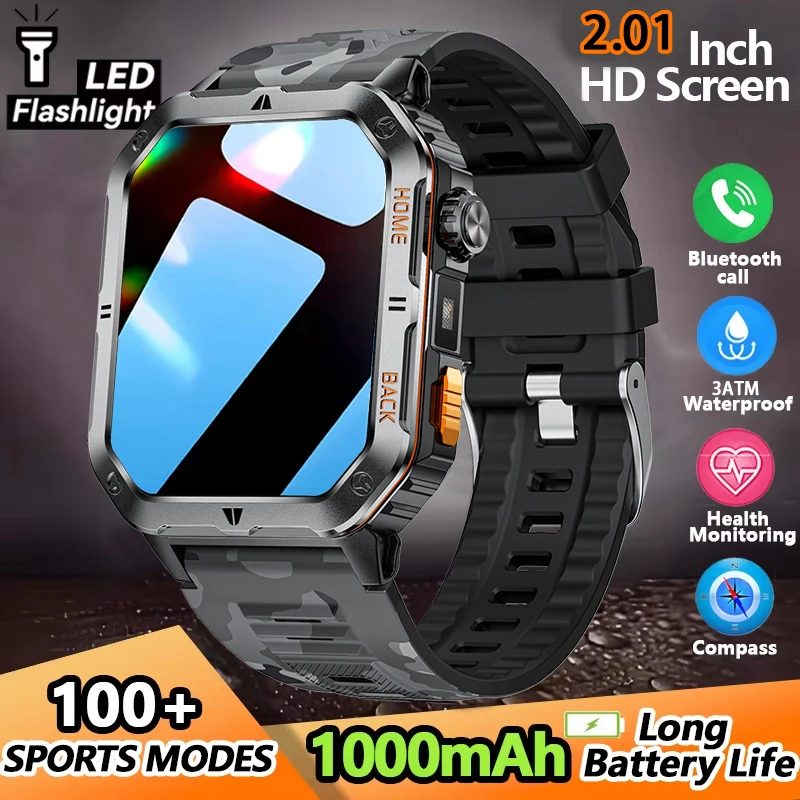 

2025 New GPS movement trajectory smart watch 2.01 "high-definition screen 1000mAh battery flashlight waterproof sport smartwatch