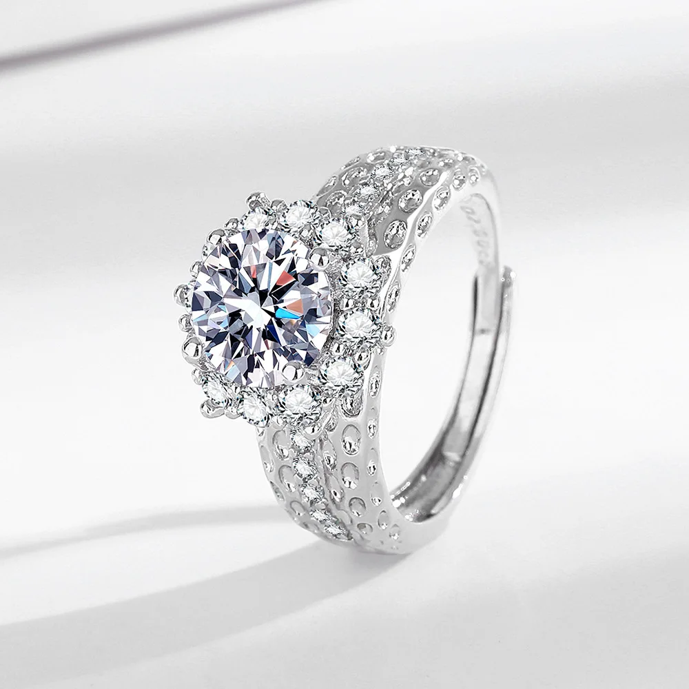 3 Carat Eight Hearts and Eight Arrows Full of Zircon Petals Romantic 925 Sterling Silver Ladies Proposal Engagement Ring