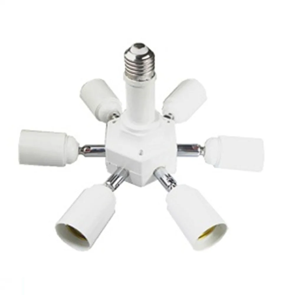 1pcs E27 7 in 1 Light Socket Extension Converter E26 360 Degrees Rotation 6+1 Lamp Bulb Adapter Converter White