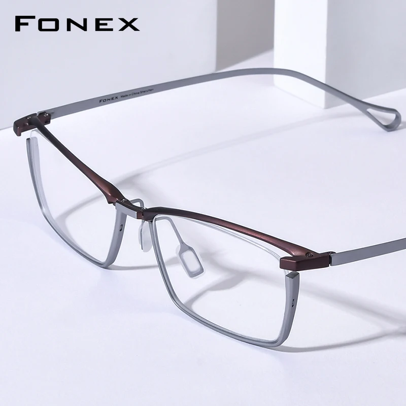 FONEX Pure Titanium Eyeglasses Frame Men Brand Design Square Glasses Japanese Handmade Ultralight High Quality Eyewear 85819