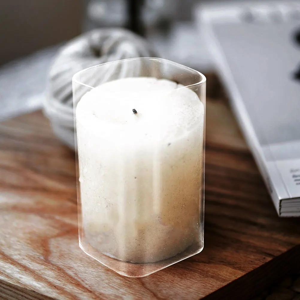 

Clear Glass Holder Sleeve Transparent Open Ended Cover Desktop Decorative Glass Shades for Warm Romantic