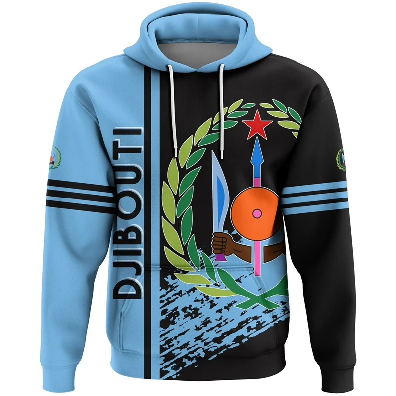 Africa Djibouti Map Flag 3D Print Hoodies For Men Clothes Patriotic Tracksuit National Emblem Graphic Sweatshirts Male Hoody Top