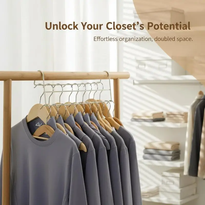 Space Saving Metal Iron Closet Hanger Organizer High Low Staggered Multi Function Wardrobe Clothes Hanger Rod Home