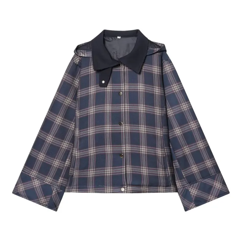 

Women's Fall Checkered Hooded Jacket for Outdoor Travel Commuting University School Wear Tartan Pattern Outerwear