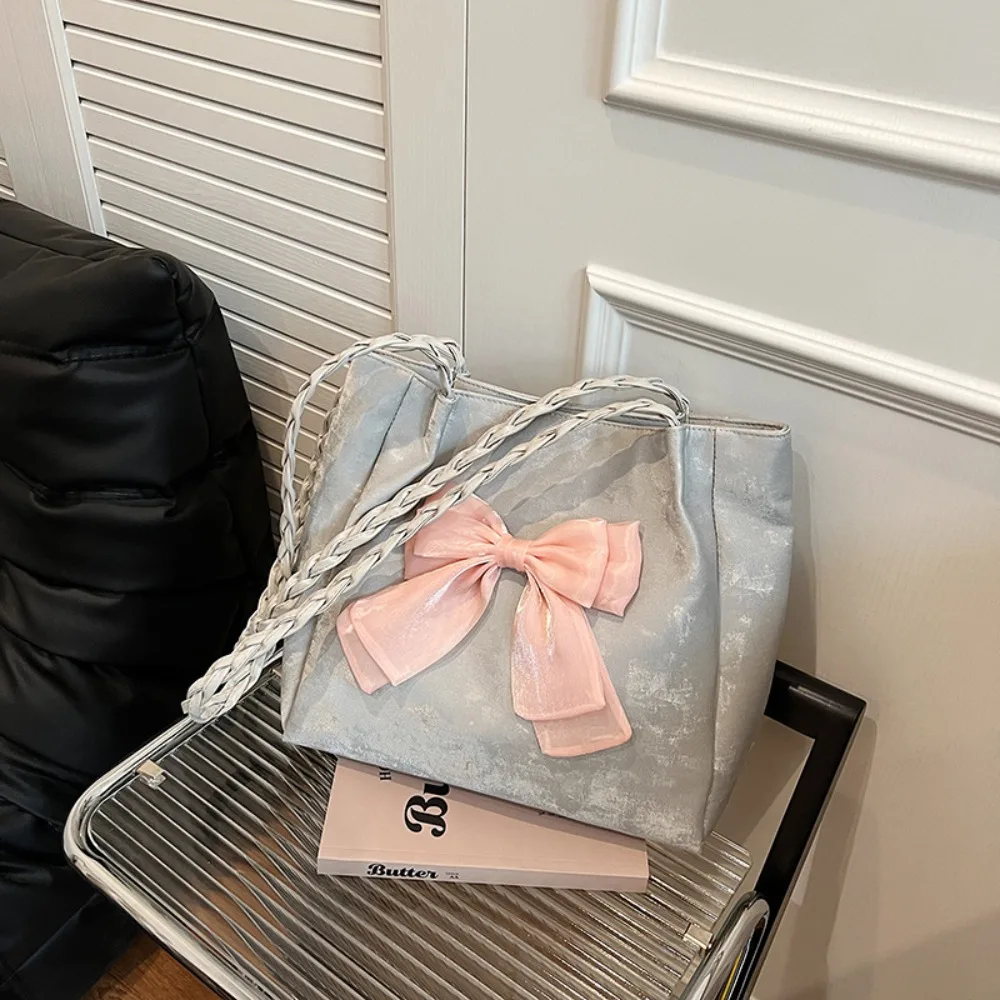 

Универсальная сумка через плечо большой емкости с бантом, модная сумка через плечо из искусственной кожи, мягкая повседневная ручная сумка для ежедневных поездок на работу