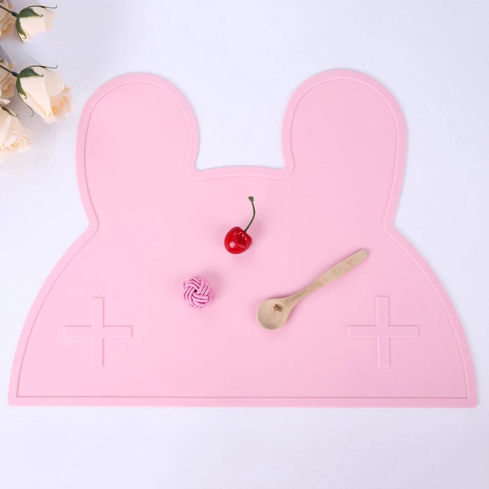 

Kids Silicone Rabbit Placemat Dinnerware Table Mat Washable Portable Place Mat Safe Silica Gel Non-slip (Random Color)