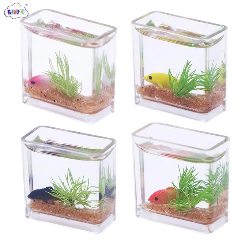 1Pc Doll Aquarium 1:12 Dollhouse Miniature Fish Tank Simulation Aquarium Home Decor Toy Doll House Accessories