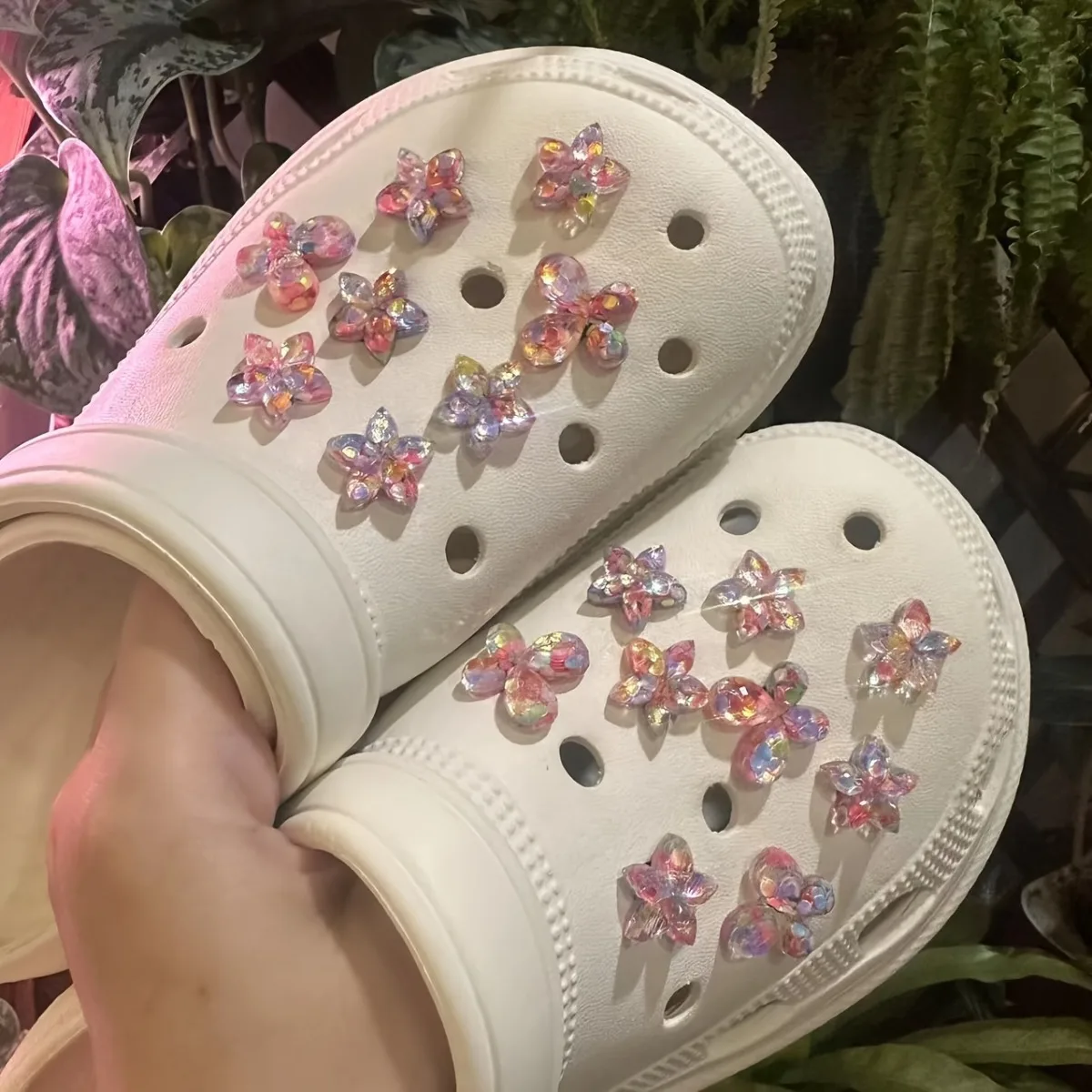 3D Iridescent Butterfly & Star Croc Charms, Colorful Detachable Shoe Decor, DIY Resin Clog Buckles, Cute Kawaii Accessories
