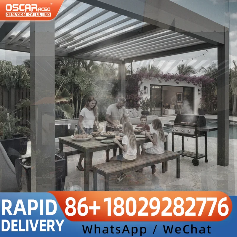 Customizable Size Retractable Skylight System for Aluminium Pergola Outdoor Gazebo Pavilion Manual or Motorized pergola