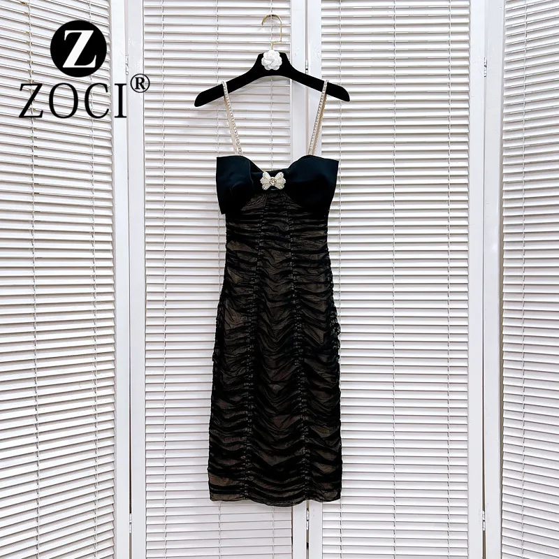 [zoci] Cargo Style Light Luxury Design by Celebrity Black Strap Bow Sexy Dress F1#9512