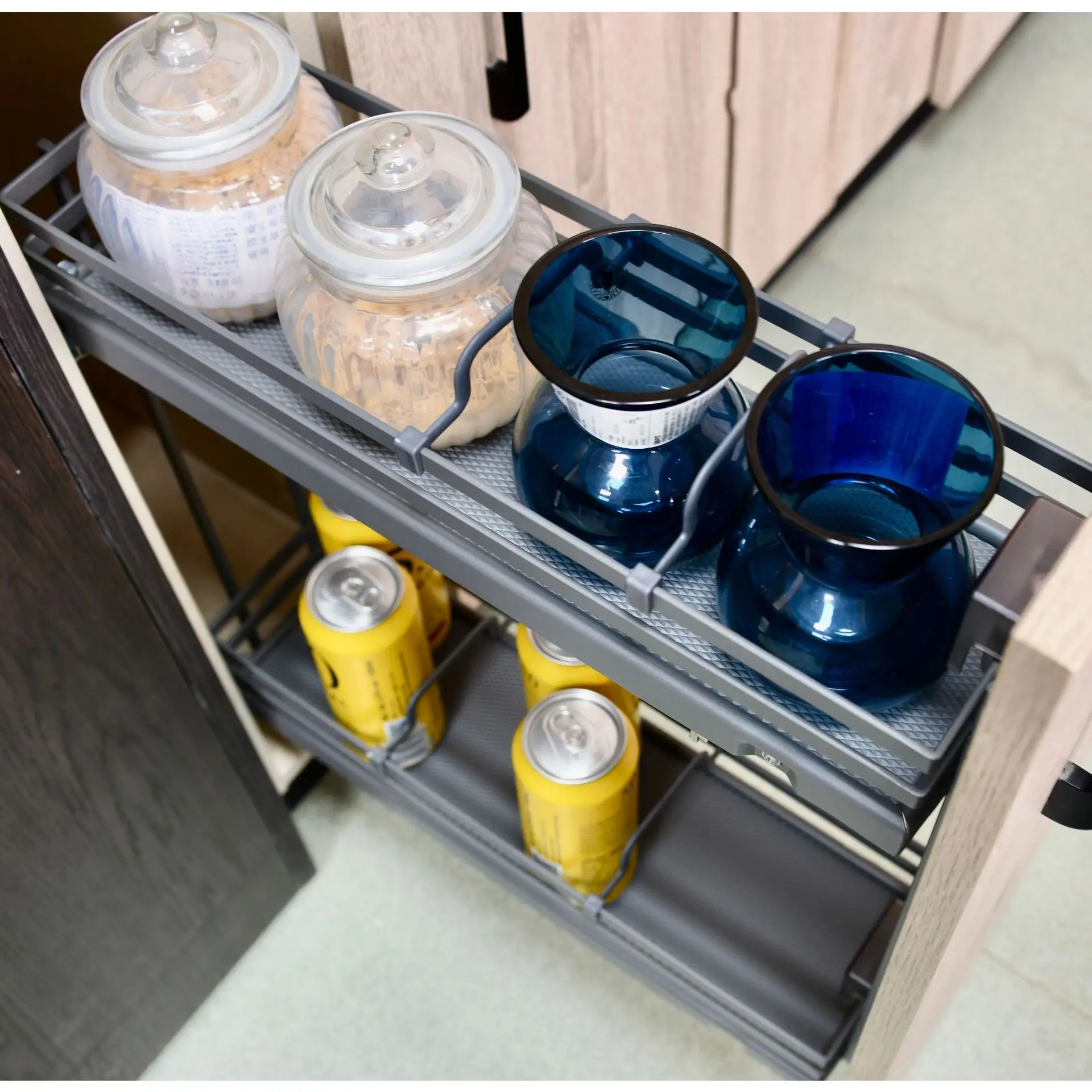 Factory Direct 2026 Narrow cabinet matching function pull basket, plate type double-layer simple pull basket side/bottom damping