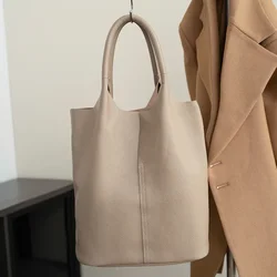Genuine Leather Commuter Tote Bag Niche Simple Ladies Soft Leather Tote Shoulder Handbag Large Capacity Bucket Bag