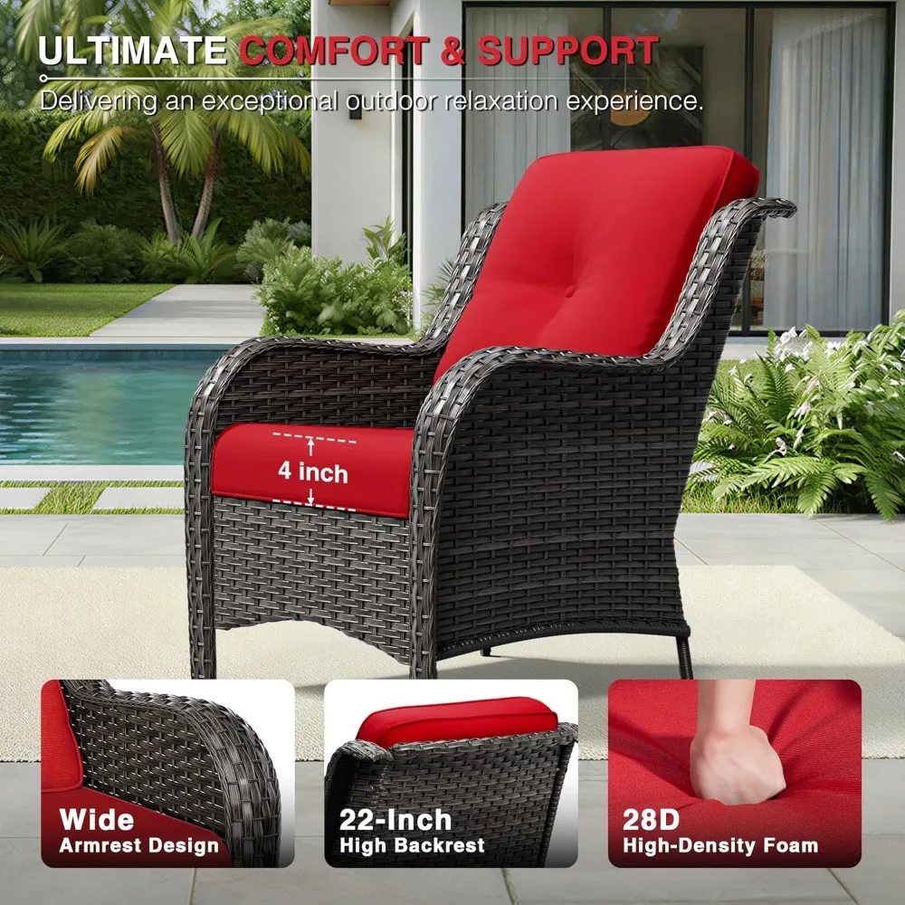 

Patio Chairs Set of 2, Wicker Patio Furniture with High Back, Deep Seating, Wide Armrest, Thickened Cushions, Customized
