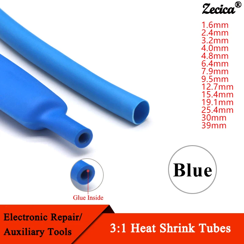 

1~20m 3:1 Heat Shrink Tube With Glue Blue Diameter 1.6 ~ 39mm Dual Wall Polyolefin Insulated Adhesive Lined Shrink Wrap Sleeve