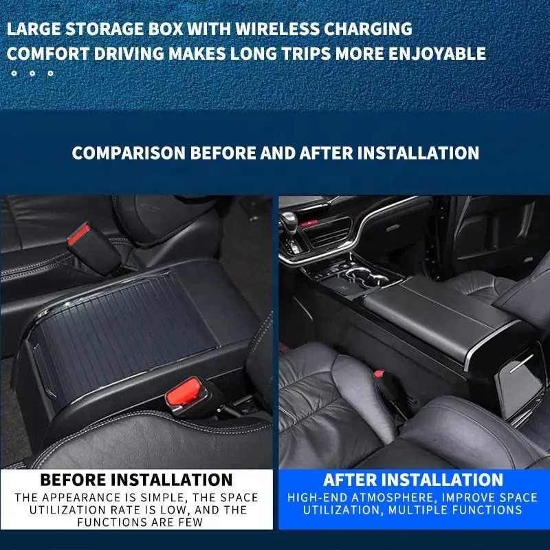 Elysion Car SUV Truck Center Console Organizer Box With Cupholder Wireless Charger USB Ports view 4