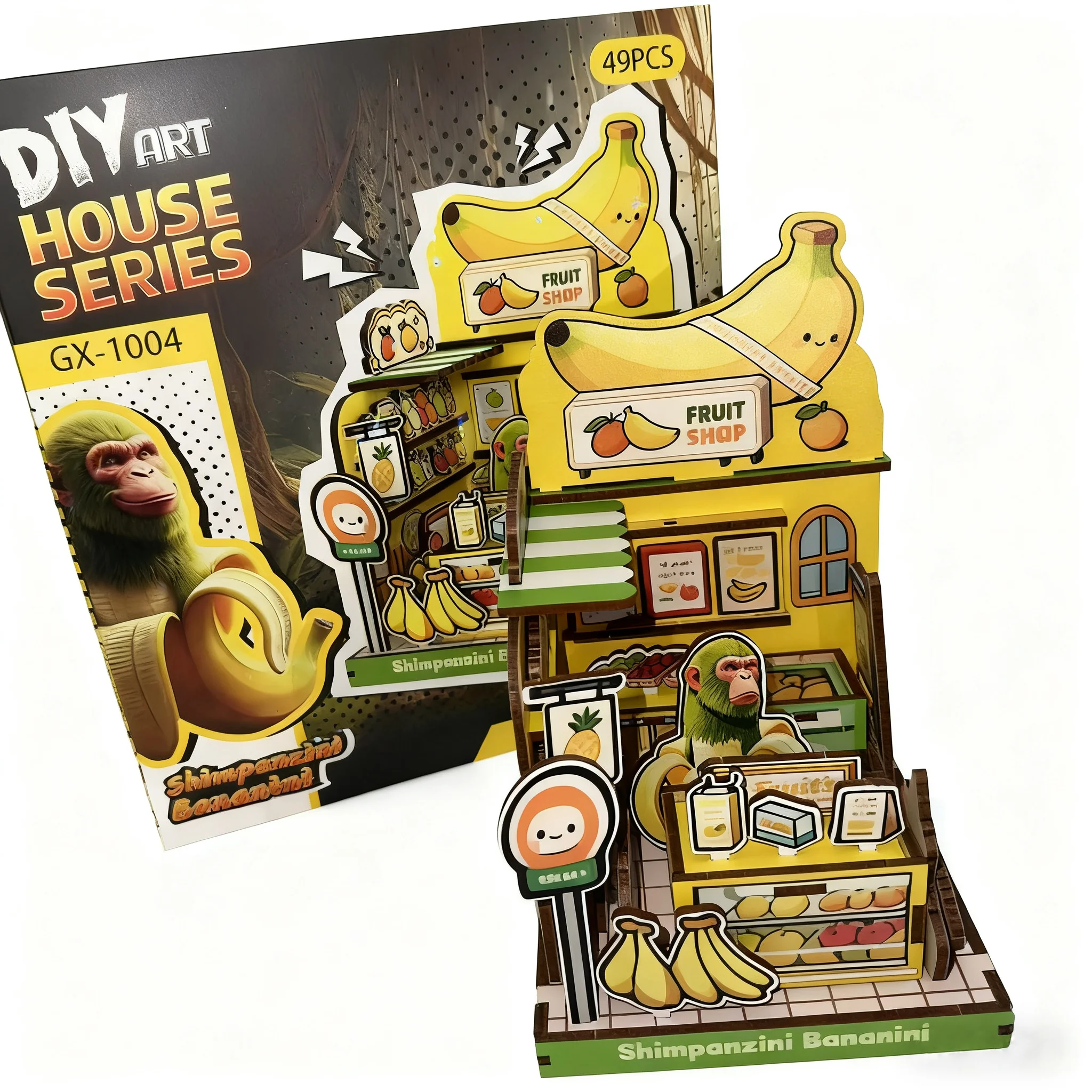 DIY 3D 木製パズル アニメハウス ミニチュアボックス 組み立てモデル構築キット 木製クラフトギフト 家族装飾 Tralalero Tralala