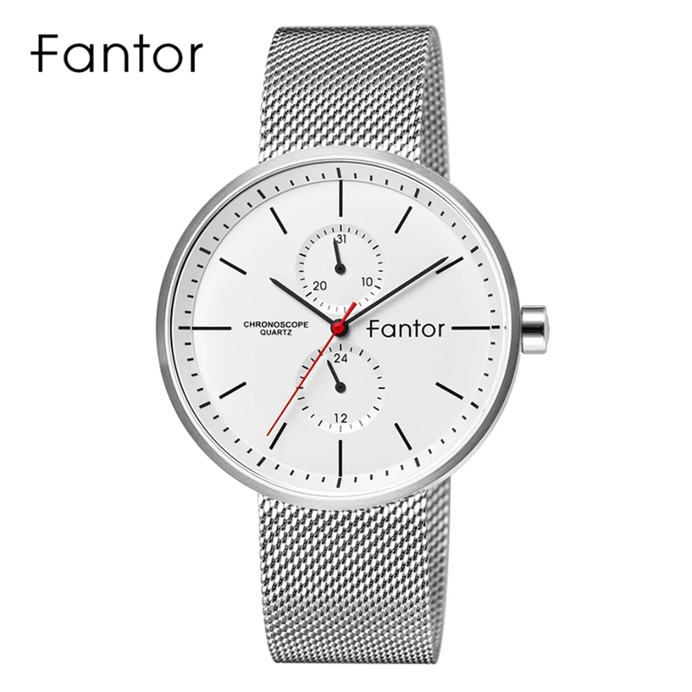 Fantor Men Blue Leather Luxury Chronograph Relogio Slim Thin Casual Sport Quartz Wrist Watch for Man