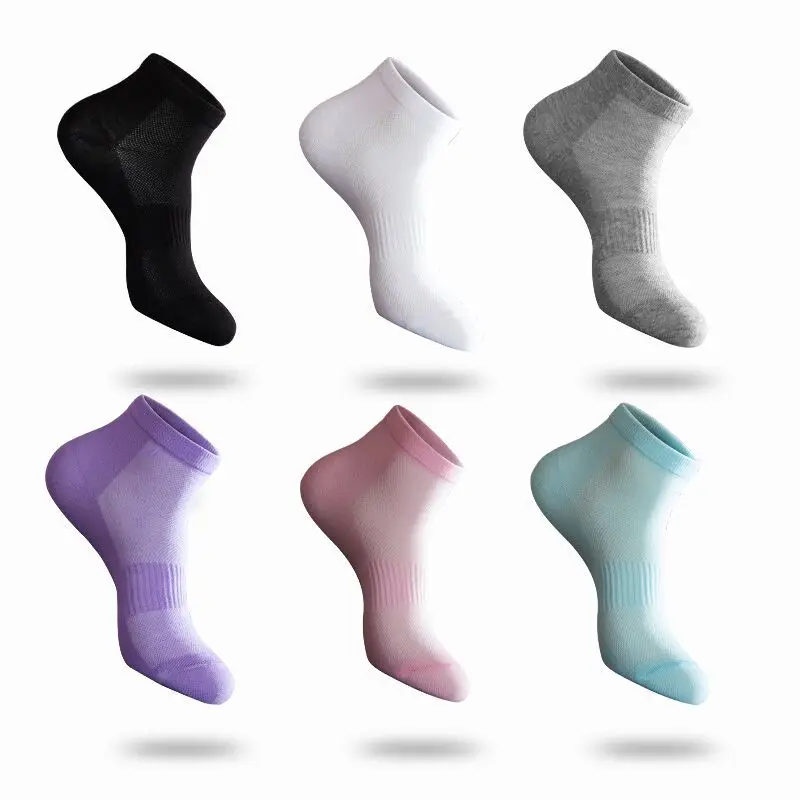 Silver ion deodorant socks mid-short tube summer mesh breathable women's sports socks 6PCS