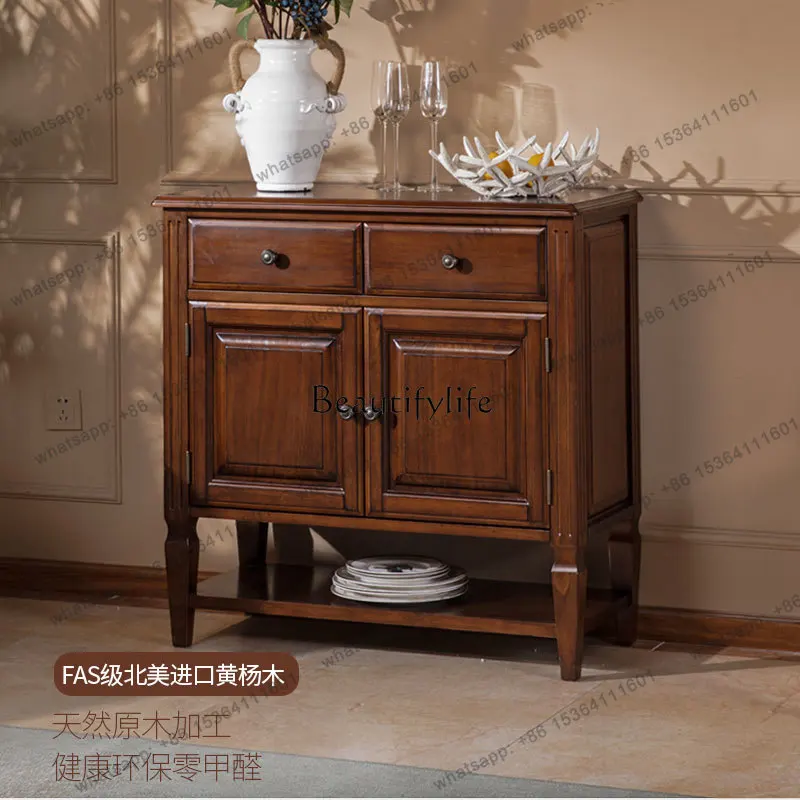 PJ All Solid Wood American Side Cabinet Wine Cabinet Integrated Against The Wall Small Size Tea Cabinet