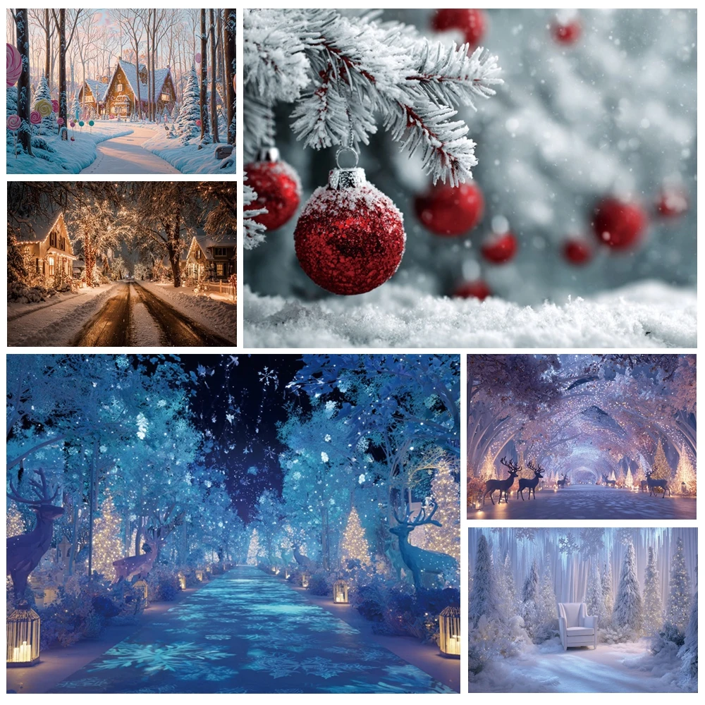 

MOON.QG Christmas Forest Backdrops Newborn Baby Gingerbread House Deer Ice Photo Background Photocall Photobooth Decoration