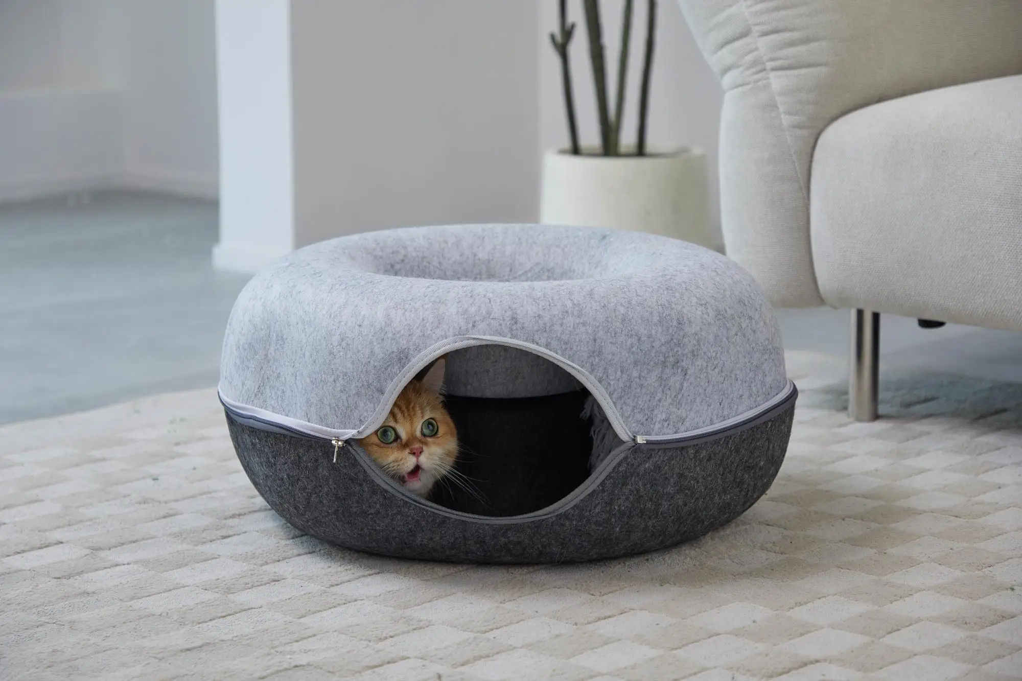 Cama de túnel hexagonal para gatos, cueva para gatos múltiples y grandes, resistente a los arañazos, lavable, desmontable, redonda, de fieltro