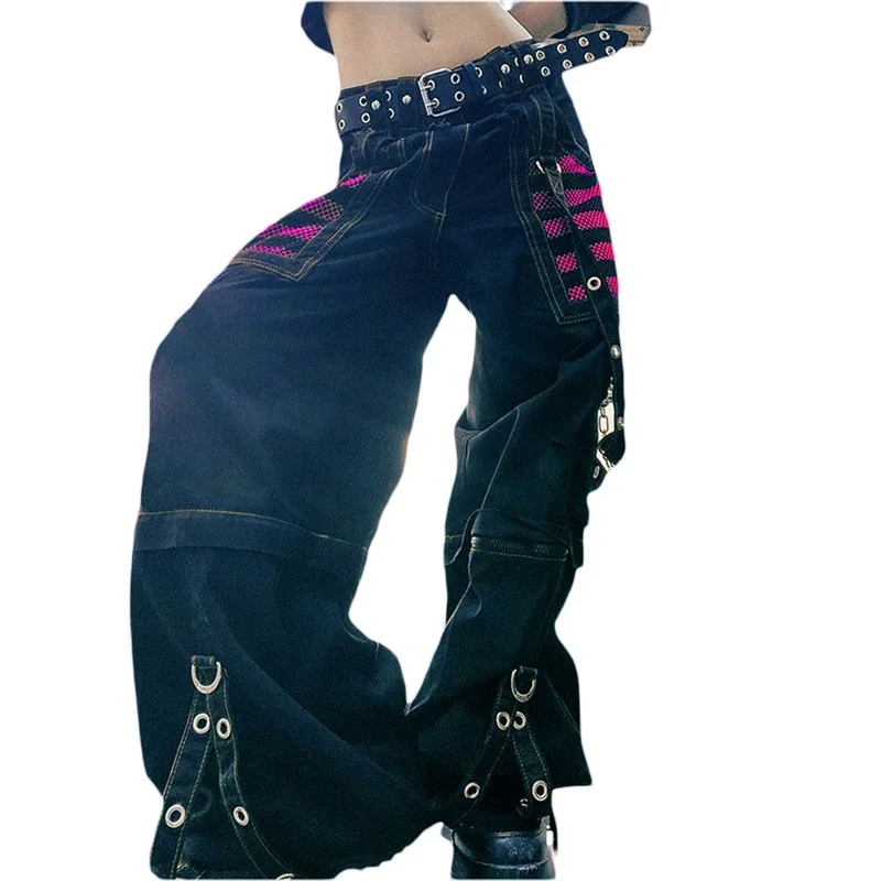 Gothic Women Punk Cargo Pants Dark Academia Aesthetic High Waist Baggy Trousers with Pockets Grunge Y2k Streetwear