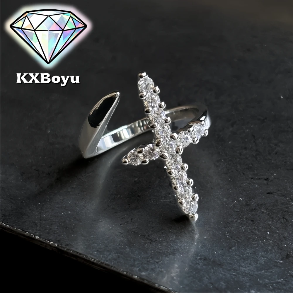 

Кольцо с круглым цирконом в форме креста, инкрустированное камнями, в стиле хип-хоп, регулируемое, для женщин, из стерлингового серебра S925 с сертификатом