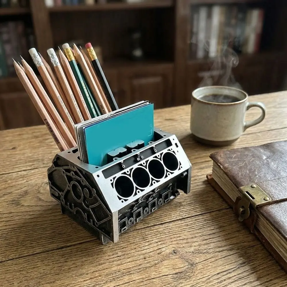 Resin Engine Shape Business Card Holder Black Decorative Business Card Bracket Large Capacity Engine Block Desk Organizer Office