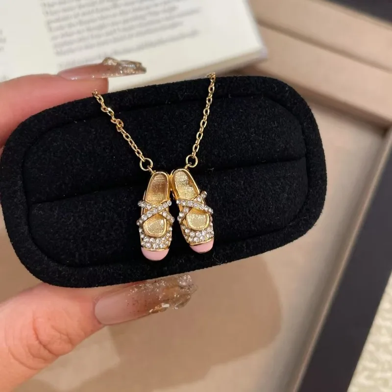 1 Pair of Pink Color Ballet Shoe Exquisite Design Pendant Necklace for Women Shining Collarbone Chain Jewelry Accessories Gifts view 3