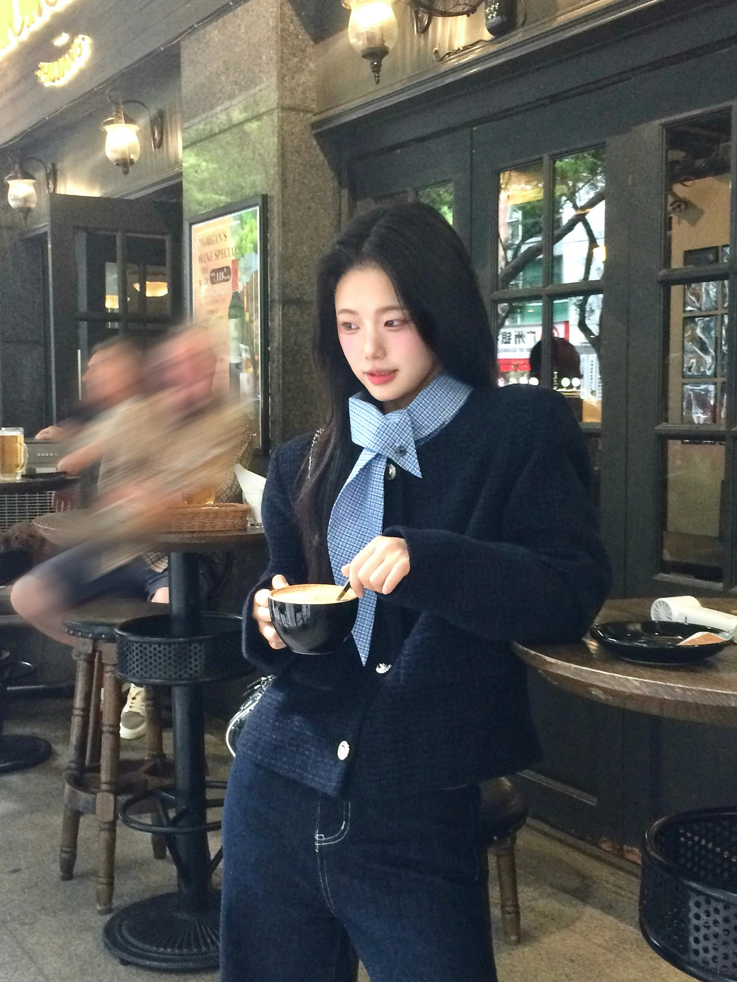 

Soft Pastel Blue Autumn Winter Outerwear Women's Faion Cozy Tailored Look Korean Sle Fake Two-Piece ort Coat