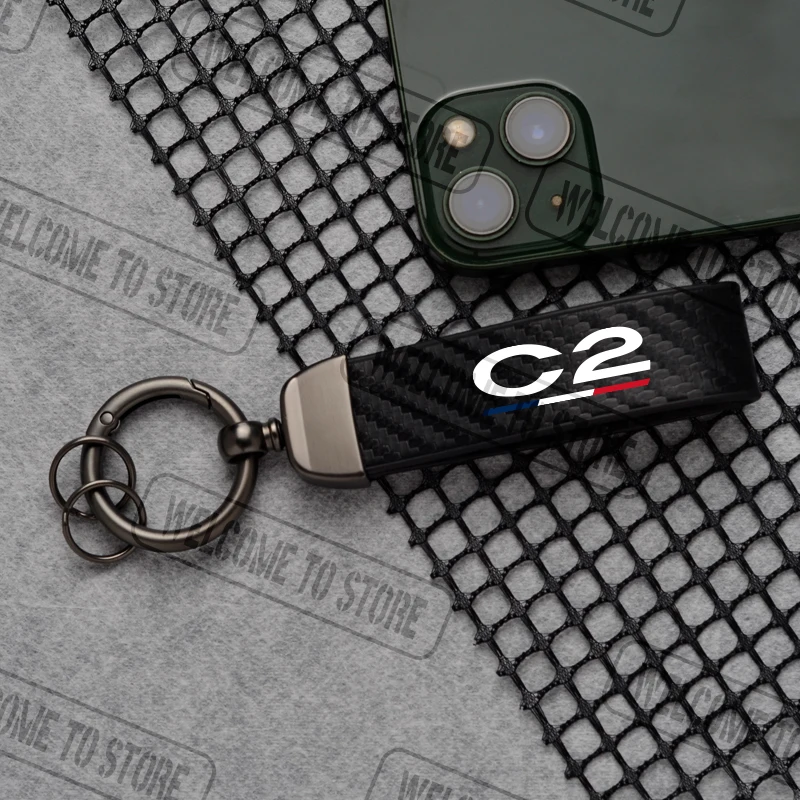 For Citroen Citroën C1 C2 C3 C4 French Flag LOGO Carbon Fiber Leather Car Keychain Horseshoe Buckle Jewelry Accessories - view 2