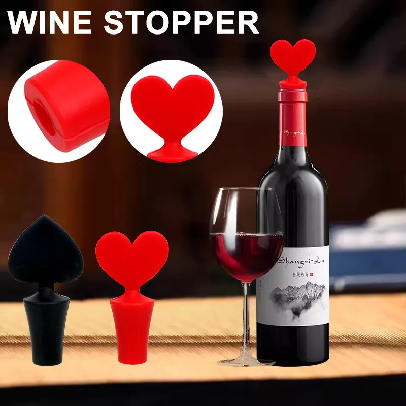 Silicone Red Heart Wine Bottle Stopper Creative Lovely Convenient Seal Red Wine Beer Champagne Stopper Home Kitchen Bar Tool