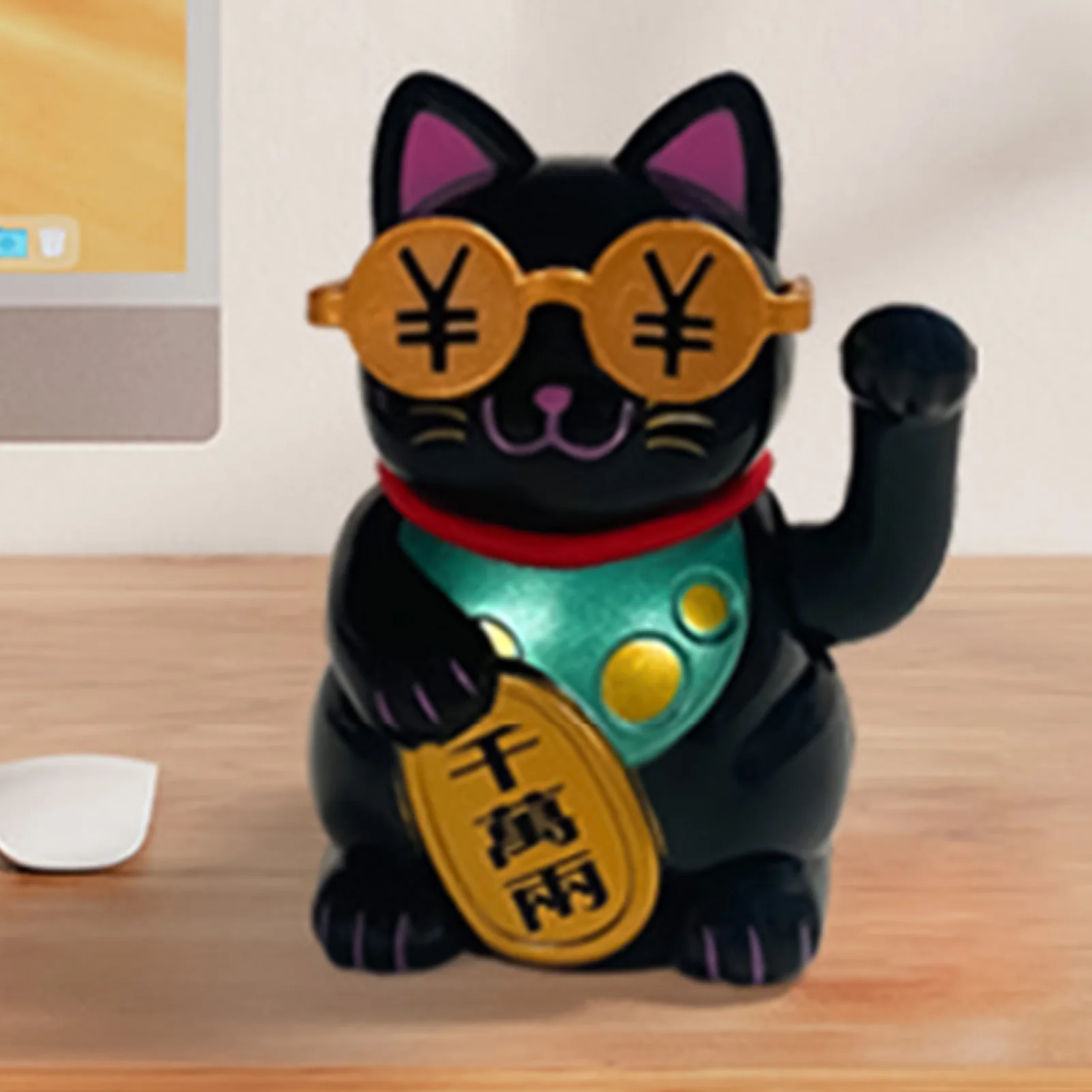 Solar Powered Lucky Cat With Glasses Mini Desktop Car Decoration Creativity Automatic Waving Ornament For Home Office Desk Gift