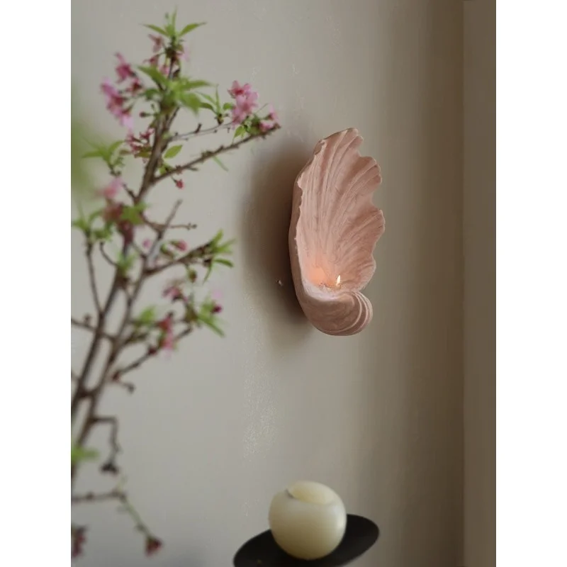 Home Ceramic Shell Wall Decoration Candle Holder Wall Decoration French Living Room Entrance Narrow Small Wall Decoration