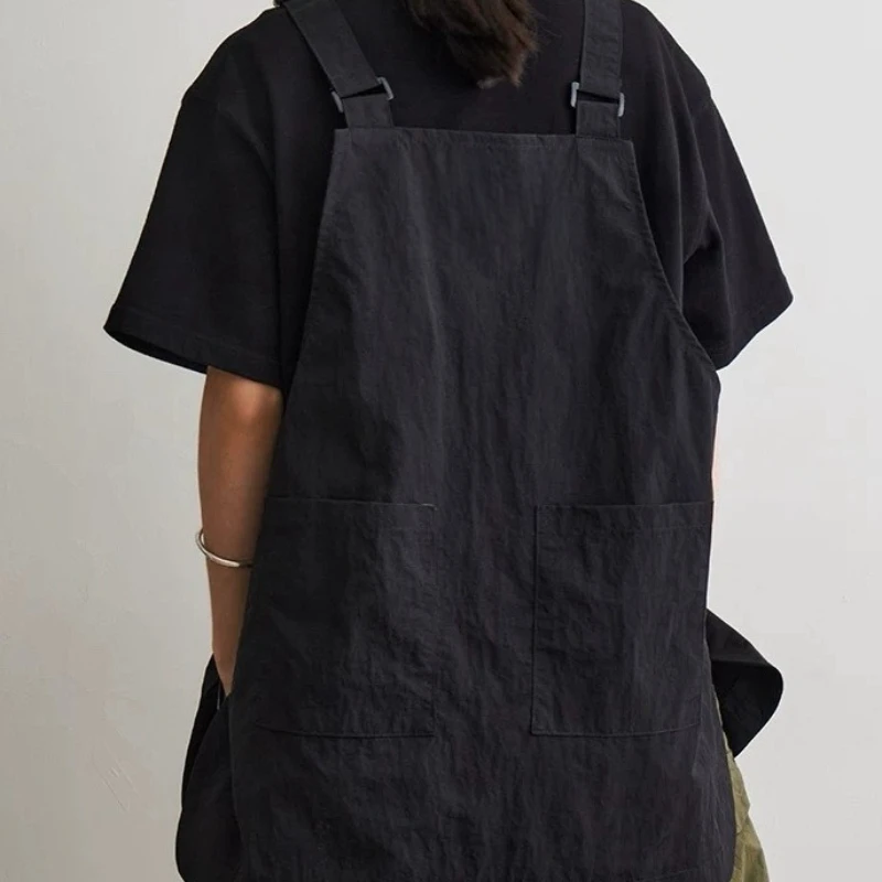 مريلة عمل يابانية مقاومة للماء للجنسين احترافية باريستا/تقديم الطعام صيفية قابلة للتنفس مريلة مطبخ شديدة التحمل مع جيب