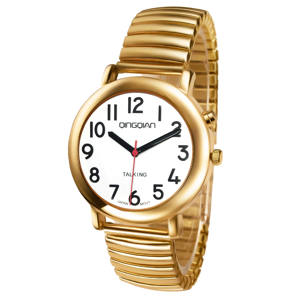 QINGQIAN Russian talking watch,Suitable for the elderly and visually impaired,Alloy shell, stainless steel strip, unisex