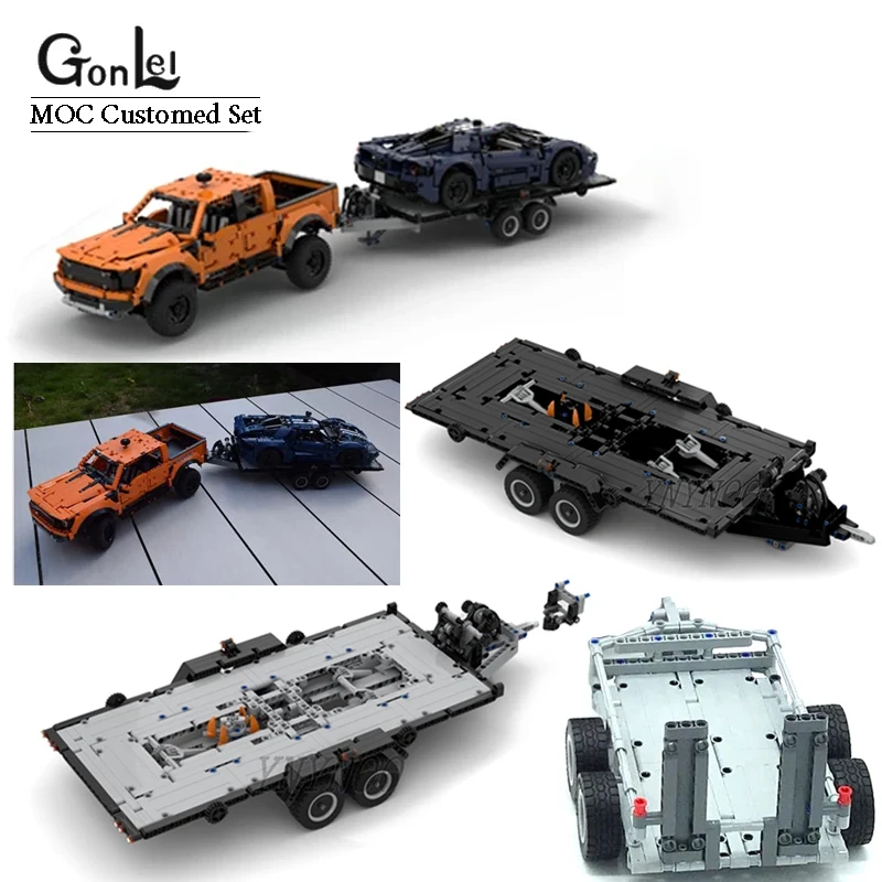 NEW Technical Cars Trailer Building Blocks Trail Car fit for 42126 F-150 Raptor Tow Trucks Bricks Model DIY Assembly Bricks Toys