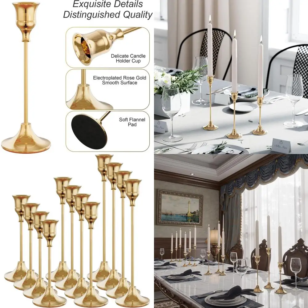 

12 Inch Gold Candle Holders, Vintage Taper Holders for Home Decor, Centerpieces, and Mantel Festive Decorations