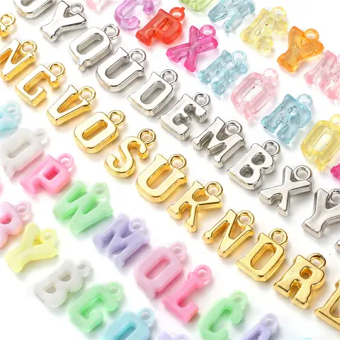 50g/pack Mixed Letter Acrylic Pendant Golden Silvery Rose golden Colorful Letter Charms for DIY Jewelry Making