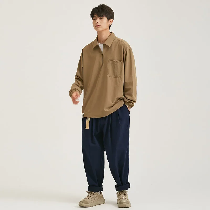 Men Japan Korean Streetwear Cityboy Fashion Loose Casual Long Sleeve Oversize Pullover Shirt Man Outdoor Cargo Shirts Blouse