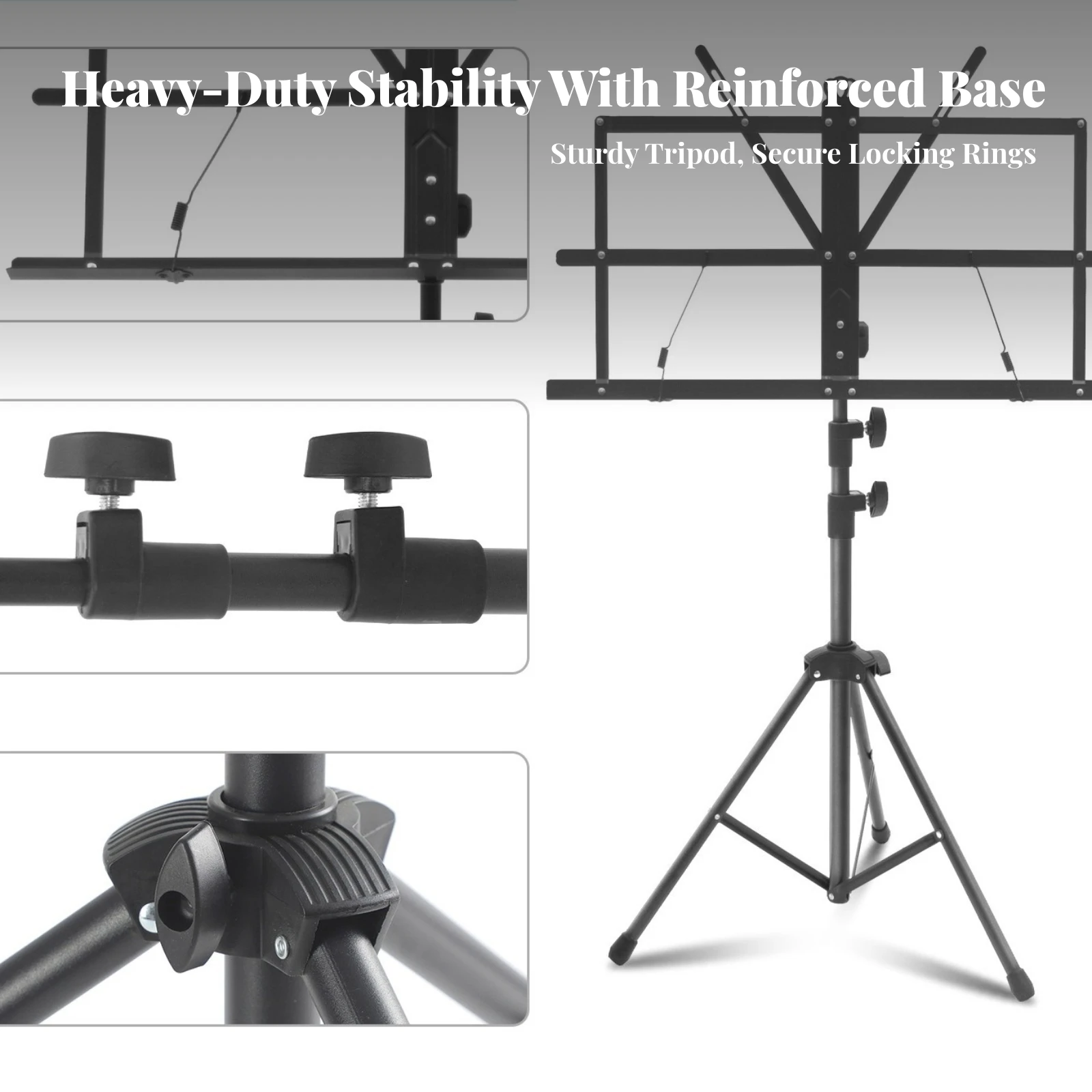 Aluminum Music Stand with Carrying Bag Portable Tripod Music Stand with Page Clips Compact Stable for Musicians, Home Practice