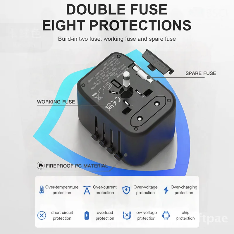 Multi-Country Travel Charger with 2USB And 2C Ports Global Plug Adapter European Australian British Regulations Compatible