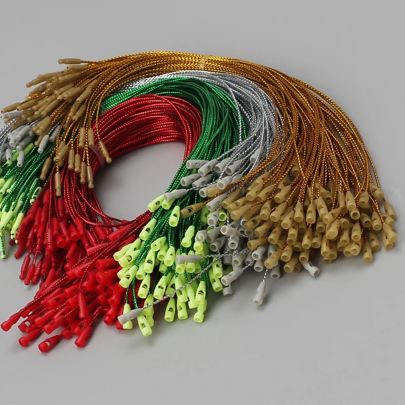 100PC /lot Plastic Tag  Beige Silver Gold Red Green Hang Tag Polyester Rope String Snap Lock Pin Loop Tie Fasteners