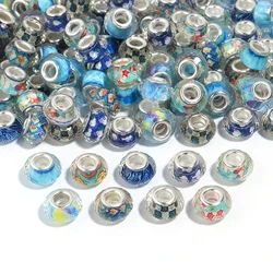 10Pcs/Lot 14×9mm Resin Cut Beads Blue Series Printed Large Hole Loose Spacer Beads For Diy Handmade Bracelet Jewelry Accessories