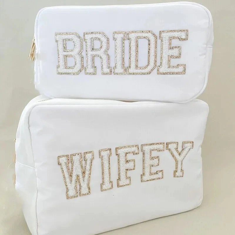 Bride wifey Mrs Makeup Bag Bachelorette hen Party Bridal Shower wedding engagement girls Bach weekend Decoration honeymoon Gift